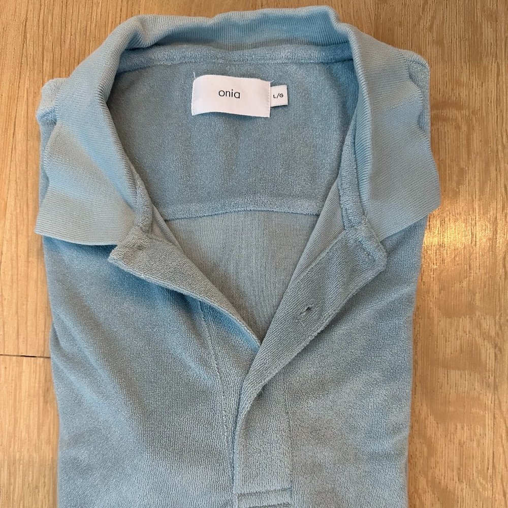 Onia Terry Cloth Polo - Light Blue - Men's Large